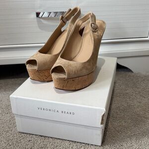 Veronica Beard Beige Peep-Toe Wedges NEW